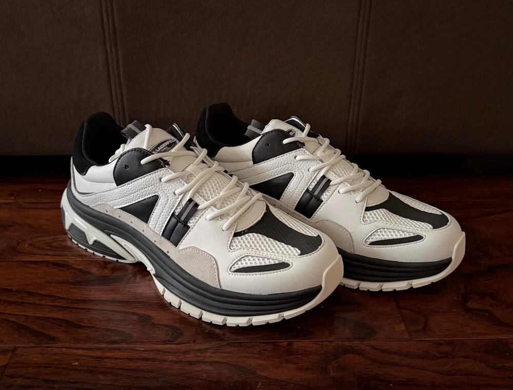$395 Karl Lagerfeld Men's Chunky Runner Sneakers Black White Leather Mesh NIB 13